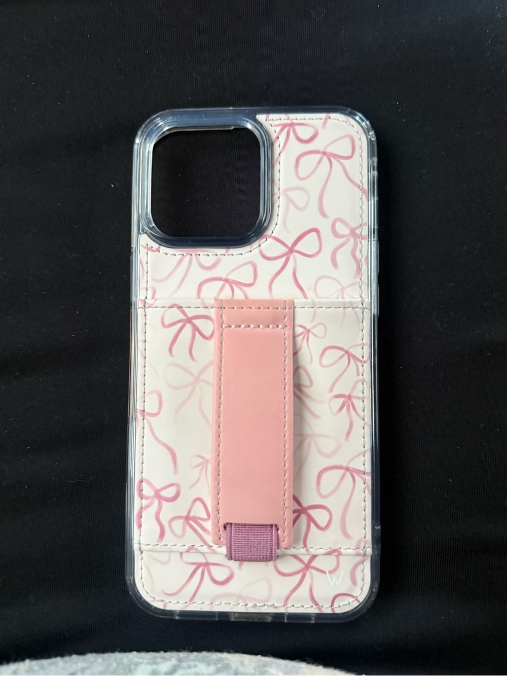 Pink Bow Print Phone Case with Integrated Strap